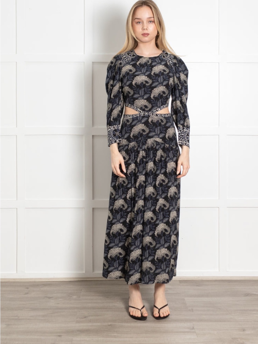 ba&sh Navy and Cream Floral Maxi Dress